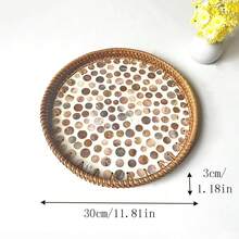 1 pieza Bandeja decorativa hecha a mano de estilo vintage con ratán y conchas, organizador artístico, bandeja para aperitivos, bandeja de té para decoración del hogar - Multicolor - Ver 17