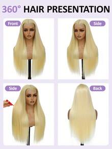 30英寸7x5高清蕾丝闭合假发，即戴即走，直发，无需胶水，长款原生巴西人发假发，巴西丝直发混纺人发假发，250%密度，预先拔毛、漂白、预剪，新手友好，无需胶水，无需技巧，3秒即可佩戴，适合初学者，情人节礼物 - S613 - 查看 3