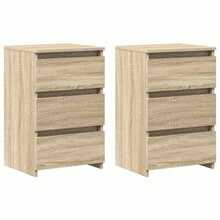 vidaXL 2x Nightstand With 3 Drawers, Bedside Table, Night Console, Night Chest, Bedroom Cabinet, Chest Of Drawers, Light Oak, Khaki, 40x35x62.5cm, Engineered Wood - Light Oak Khaki - View 9