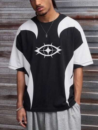 Men's Dark Style Devil Eye Contrast Color Print Casual Street Wear Round Neck Short Sleeve T-Shirt