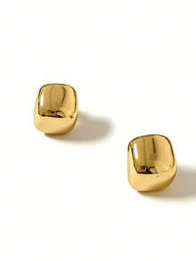 Minimalist Gold Plated Square Stud Earrings, European And American Style Chunky Metal Geometric Earrings For Women Daily Wear - Chocolate Gold - View 3
