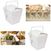 32oz White Chinese Takeout Box With Handle, Leak Resistant & Grease Proof Stackable Food Container - 1 - View 1