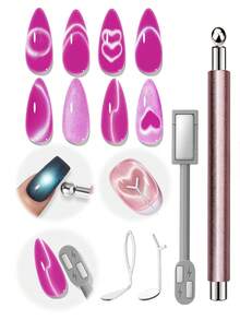 4pcs Nail Magnet Set, Cat Eye Nail Art Magnet Tool Kit, French Cat Eye Heart Nail Magnets, Cat Eye Gel Polish Magnet Stick, Nail Art Supplies For Creating Various Cat Eye Effects - Multicolor - View 2