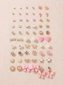 30pcs/Set Minimalist Bow, Flower, Pearl & Metal Cute Sweet Style Earrings Set For Girls - 多色 2 - 查看 1