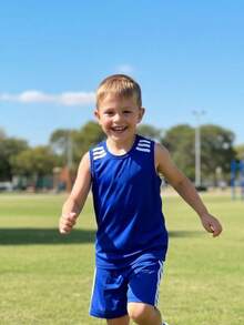 Boys' Premium Soccer Jersey And Shorts Set With Sleeve Detail And Lightweight Fabric - 藍色 - 查看 7