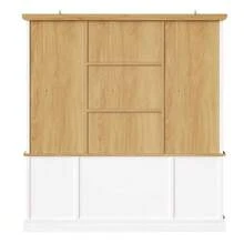 Armario alto de cocina con 6 cajones grandes, puertas de cristal, dispositivo antivuelco y raíles metálicos, 140x185 cm, mueble de almacenamiento para cocina y comedor. - Blanco - Ver 4