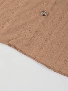 V-Neck Lace Patchwork Hollow Out Embroidery Front Button Spring/Summer Short Sleeve Top Vacation - Coral Orange - View 4