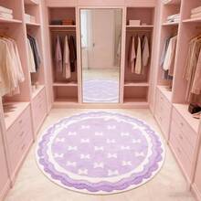 1pc Purple & White Bow Decor Round Plush Comfortable Carpet, Living Room Bedroom Entryway Kitchen Bedside Rug, Durable Anti-Dust Home Decor Carpet, New Year Gift For Family And Friends - Multicolor - View 5