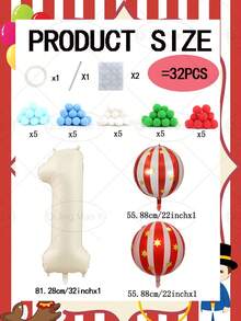 32pcs/Set Circus Star Stripe 4D Balloon Set, Includes 32-Inch Number Balloons, 22-Inch Star Stripe 4D Balloons, Suitable For 0-9 Years Old Birthday Party Decoration, Balloon Theme Decoration, Wedding Decoration, Photography Props, Surprise Gift - A - View 2