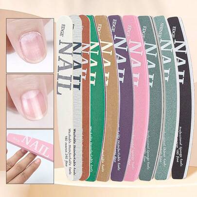 MyAoKuE-Up Bộ 10 dũa móng tay hình lưỡi liềm chuyên nghiệp, dải mài hai mặt chuyên nghiệp, phù hợp cho nghệ thuật làm móng tối giản và các tiệm nail, chắc chắn và bền bỉ, dụng cụ thiết yếu cho nghệ thuật làm móng.