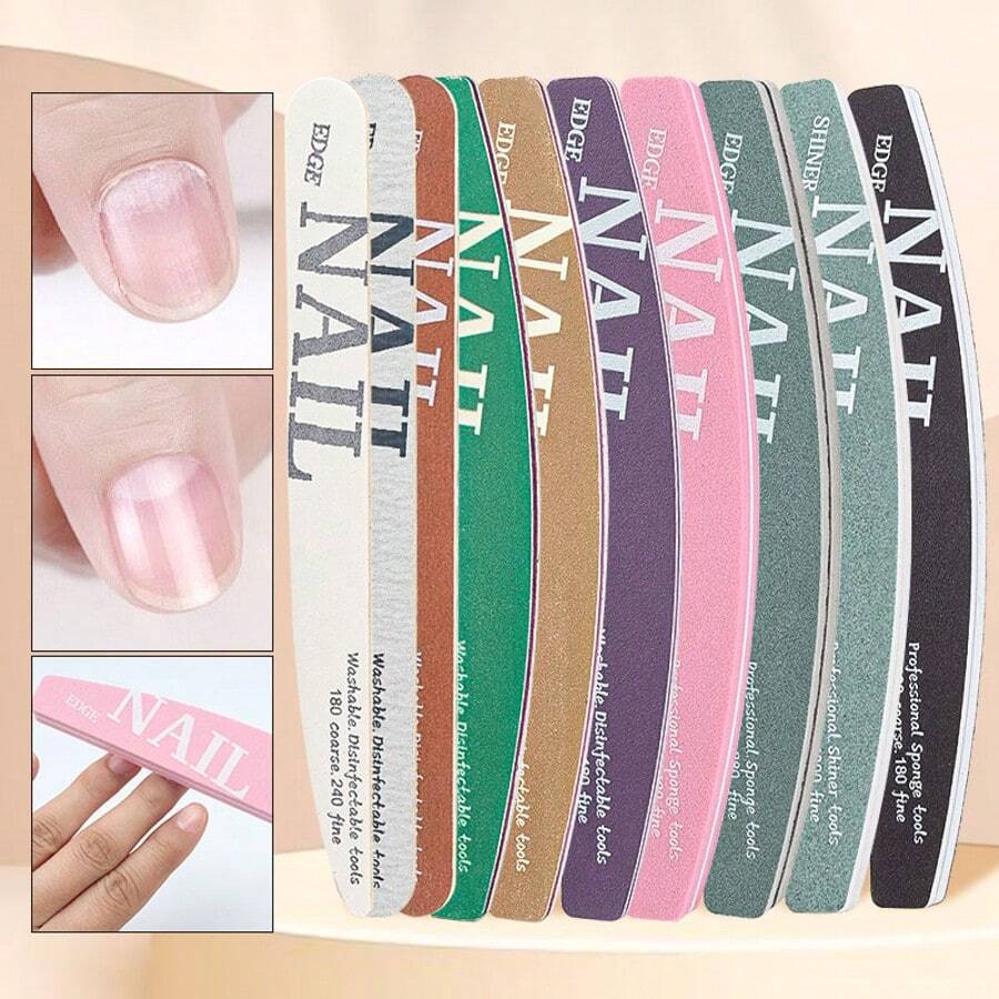 MyAoKuE-Up 10 Pcs Professional Crescent-Shaped Nail Files Set, Professional Double-Sided Scale Sanding Strips, Suitable For Minimalist Nail Art And Nail Salons, Sturdy And Durable, Essential Tools For Nail Art.
