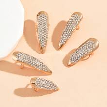 5 piezas Anillos de dedo abiertos con brillantes de moda, accesorios para uñas - Dorado - Ver 10