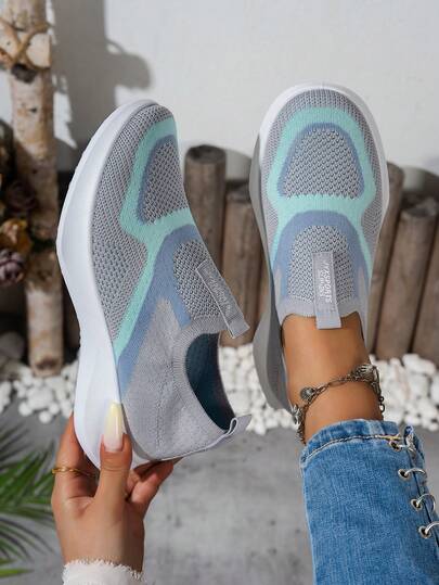 四季新款针织网面透气舒适弹性软底休闲运动鞋，公路跑鞋，通勤鞋，户外徒步鞋，健身鞋，系带运动鞋