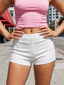 Womens Slim Fit Low Rise Mini Shorts With Pockets - Solid Color Summer Shorts For Beach  Daily Wear - White - View 5