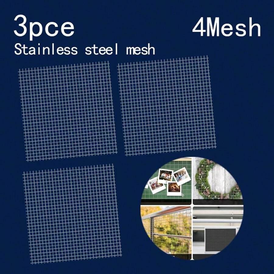3片4目不锈钢金属丝网，30厘米 x 30厘米，防鼠网，排水盖网，适用于家禽舍、笼子、小型宠物围栏，可根据需要裁剪尺寸 - 銀色 - 查看 1