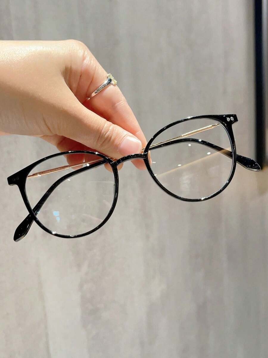 1 Mrs. Fu's Round PC Frame Metal Leg Simple Flat Mirr - Black - View 1