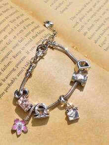 1pc Pink Cherry Blossom Charm Bracelet, 12 Zodiac Signs Commemorative Bracelet, Luggage & Shopping Bag Commemorative Bracelet, Cute Flower Charm Bracelet - Hồng - Xem 6