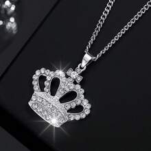 1 chiếc dây chuyền mặt dây hình vương miện rỗng thời trang mới, đính đá lấp lánh, thích hợp cho nữ giới đeo hàng ngày và làm quà tặng. - Bạc - Xem 4