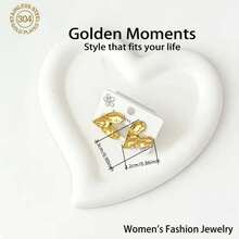 1 Pair/6 Pairs - Fashionable Stainless Steel Women's Earrings, Hypoallergenic Women's Earrings Suitable For Daily Commute, Vacation And Party Wear, Women's Accessories, Graduation Gift, Stainless Steel Women's Jewelry - Gold - View 2