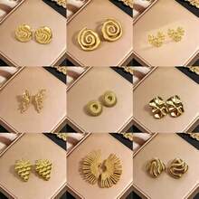 简约金色花朵耳钉，优雅五瓣花朵耳环，低过敏性镀金首饰，适合工作和日常佩戴 - 金色 - 查看 10