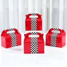 12/24pcs Black & White Checkered Gift Boxes, Racing Theme Birthday Party Favor Boxes, Foldable Handled Party Decoration Boxes, Suitable For Wedding, Festival, Party - View 1