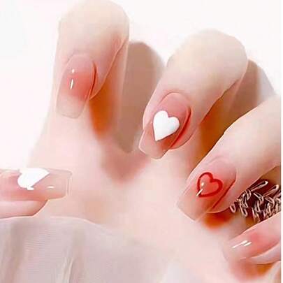 Upgrade Your Look With 24 Pieces Of Short Coffin Nails, Y2K Love Acrylic Manicure Patches, Blush Gradient Push-On Nails, Including Jelly Glue And Nail File, Suitable For Parties, Events, And Daily Wear. Suitable For Women And Girls. Includes Manicure Tools. Shapeable Manicure Set