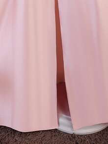 Tween Girls Solid Color Spaghetti Strap Backless Tie-Back Satin Elegant Flower Girl Evening Dress Suitable For Party, Headband Not Included - Dusty Pink - View 9