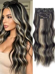24 Inch Multi-Color Straight Clip-In Hair Extensions, Synthetic Hair Pieces For Women - Multicolor - View 3