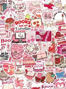 50pcs Valentine's Day Bookish Stickers For Laptops, Suitcase, Scrapbook, Storage Box, Decorative DIY, Graffiti Stickers - Multicolor - View 8
