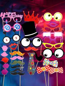 31pcs Birthday Party Photo Booth Props, Including Glasses, Hats, Ties, Mustaches, Lips And Other Creative Paper Photobooth Decorations, Suitable For Birthday Parties, Hawaiian Parties, Weddings And Graduations - Photo Props - View 4
