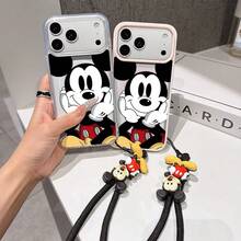 This Disney Mickey Mouse Pattern Lanyard Phone Case Features A Strong Magnetic Closure And Full Coverage Of Acrylic And TPU Material. It's Shockproof, Lightweight, And Suitable For IPhone17/16/11/13/15/15 Plus/15 Pro/15 Pro Max/12/14 Pro Max/11 Pro Max/12 Pro/12 Pro Max/13. It's A Popular Birthday Gift, Business Gift, Durable, Stain-Resistant, And Fingerprint-Resistant New Phone Case For Men And Women. It Also Includes A Mickey Mouse Phone Case And Mickey Mouse Doll Bracelet. Compatible With SamsungGalaxy S20, S21, S22, S23, And S24 Series. It's The Perfect Gift For Friends And Family. This Stylish Phone Case Is Fun, Lightweight, And Durable. IPhone17 Pro Max Phone Case, Minnie Phone Case. - 黑色 - 查看 3