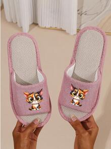 Couples Spring/Autumn New Animal Open-Toe Linen Slippers, Solid Color Cute Fabric Slip-On Non-Slip Breathable Unisex Slippers - Pink - View 4