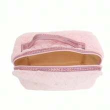 Multineos Comercial Bolsa Estojo Cosmética Fofo Pelúcia Grande Modelo Novo - Rosa chiclete - Visão 3