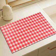 1pc Multi-Color Grid Pattern Printed Kitchen Counter Dish Drying Mat, Super Absorbent Hides Stains, Rubber Backed Multipurpose Dish Drying Pad For Coffee Maker, Dish Rack, Kitchen Counter, Coffee Pot - HL  544 - View 13
