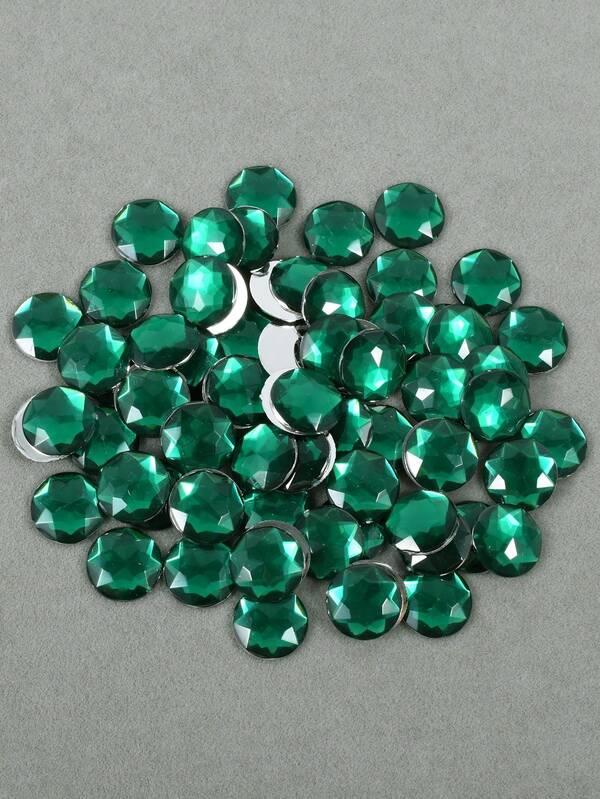 100pcs/Pack, 12mm Round Chamfered Plastic Beads, Flat Plastic Rhinestones, Acrylic Round Flat Rhinestones, Clothing Decoration Rhinestone Beads