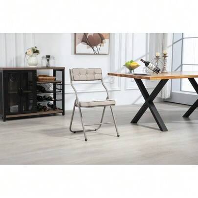 Folding Chairs 2 Pack - Foldable Dining Chairs With Cushion, Portable And Assembled Folding Extra Chair For Guests Kitchen Office Wedding Party Khaki