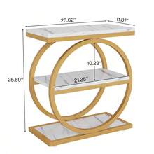 LITTLE TREE End Table With Storage Shelves, 3-Tier Wooden Industrial Sofa Side Table With Black Metal Frames For Living Room, Slim Nightstand And Bedside Table For Bedroom, White & Gold - 白色和金色 - 查看 2