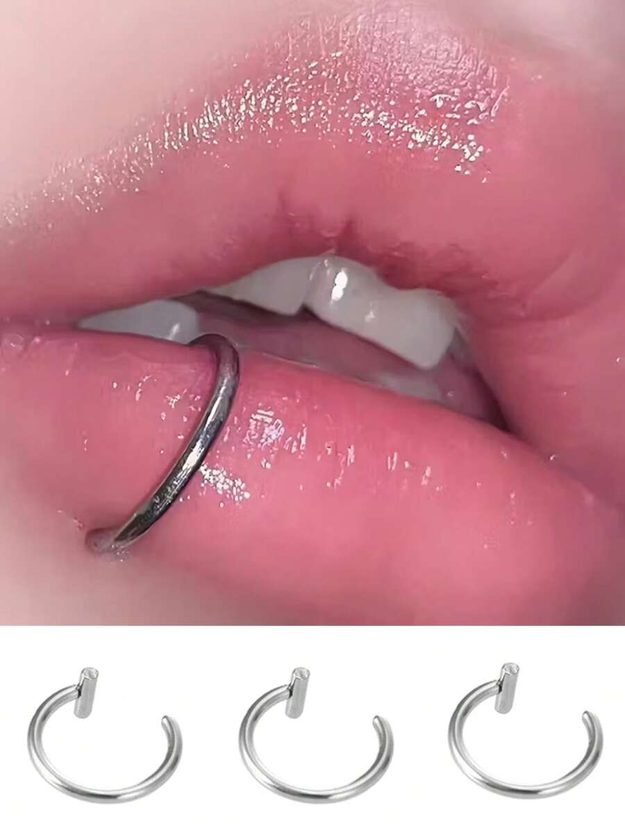 1/3/5pcs Lip Ring, Nose Ring, Fake Nose Septum Clip-On Piercing, Body Clip-On Piercing - T-shaped Nose Ring - View 1