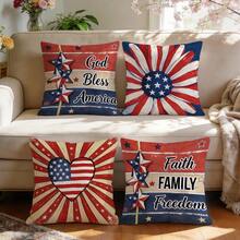 4 fundas de almohada con estampado retro de flores, corazones y estrellas para el Día de la Independencia de Estados Unidos, impresión de un solo lado, adecuadas para sala de estar, dormitorio, decoración del hogar, todo el año - Multicolor - Ver 6