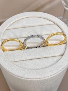 Juego de joyería de pulsera y anillo chapado en oro de 18K con circonita de dos tonos, para mujeres y damas, joyería de acero inoxidable de estilo bohemio de verano para la playa, regalo para mamá, para fiestas diarias, galas, bodas, San Valentín, aniversarios, festivales de música, Navidad, citas, Día de Pascua - Multicolor - Ver 7