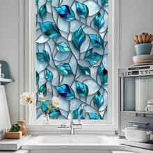 1/3pcs Leaf Frosted Static Cling Window Film, Natural Fresh Atmosphere, Static Adsorption Privacy Window Film, No Glue Heat Resistant Removable, Suitable For Home Windows, Bathroom Doors, Office Glass Decor - Green Leaf Electrostatic Abrasive Film - View 6