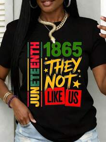 Juneteenth 1865 They Not Like Us T Shirt For Women Celebrating Freedom And Independence Perfect For Juneteenth Events And Cultural Pride Suitable For Casual Wear And Active Lifestyle-Unisex Loose - Fit Comfortable Vintage Street - Style Cotton T - Shirt Top - 黑色 - 查看 1