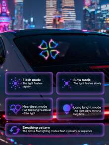 2026 New Solar Powered Devil's Heart LED Atmosphere Light, Suitable For Women's Car Accessories, Heart-Shaped Neon Light Window Decor Lamp With Automatic Sensor, 5 Lighting Modes, Romantic Car Interior Decoration, Perfect Gift For Female Friends, Mother's Day And Wedding Season - Multicolor - View 3