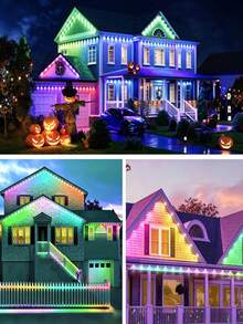 Đèn diềm mái RGB 101/53.81/32.81ft, đèn LED ngoài trời cố định 72/36/20 bóng, chống thấm nước, thích hợp trang trí Halloween, Giáng sinh và các ngày lễ khác. - Nhiều màu - Xem 8