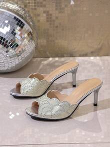 hanxiangyuzu Women's Party Style High Heel Sandals, Fashionable Open Toe High Heels, Elegant Rhinestone Multifunctional Wedding Sandals For Ladies - Silver - View 6