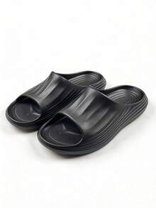1 Pair Solid Color Casual Basic EVA (Ethylene-Vinyl Acetate Copolymer) Slippers, For Indoor & Outdoor Wear - Black - View 7