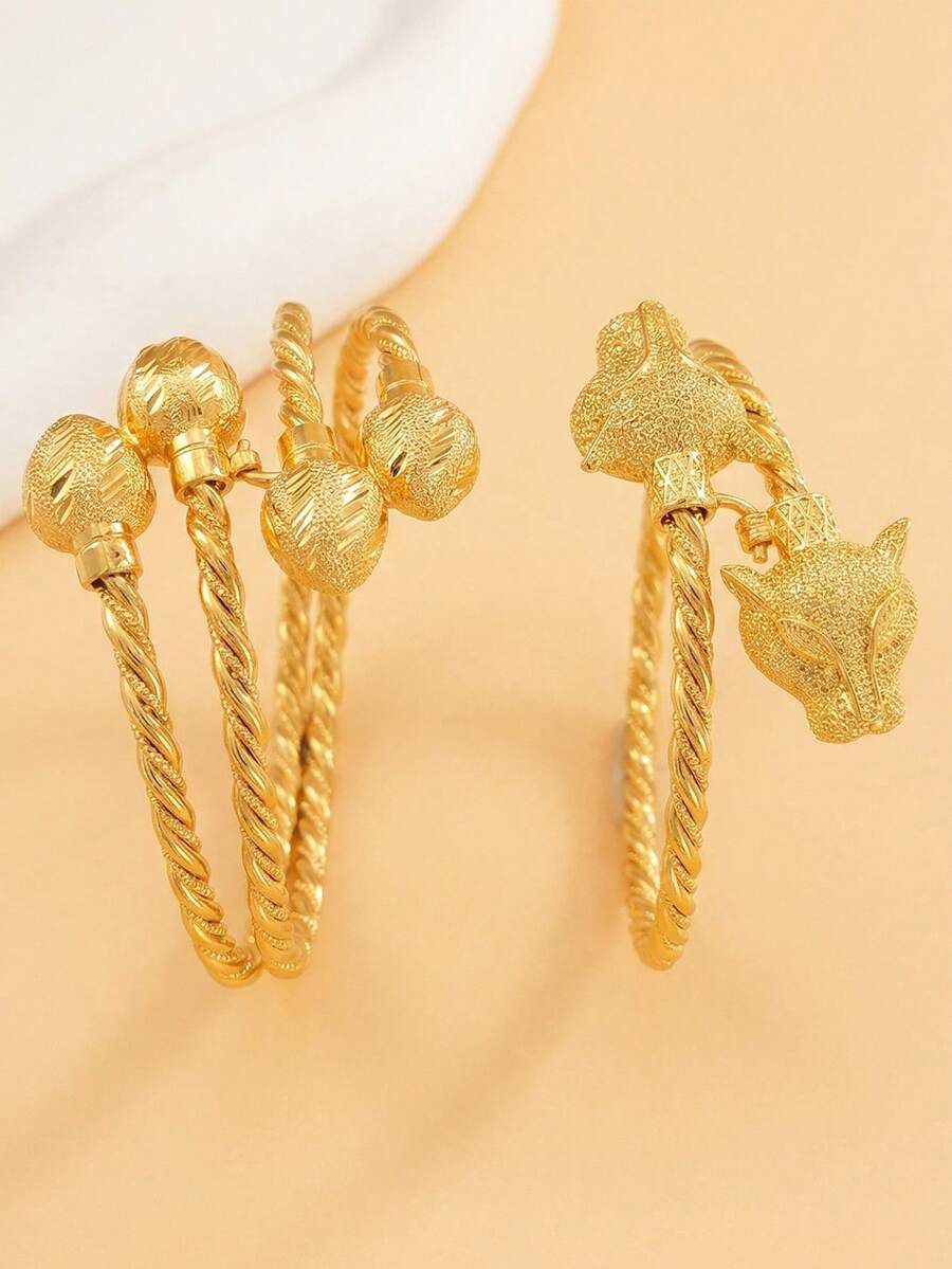 1pc Fashionable Copper 18K Plated Twisted Rope Bracelet For Women, Suitable For Parties, Gatherings, Holidays, And Daily Wear - Gold - View 1