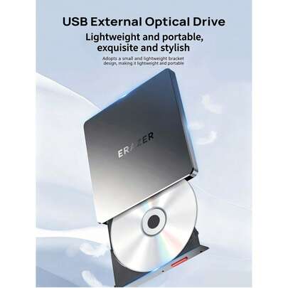Lenovo External USB Optical Drive, Universal DVD/CD Burner For Laptops And Desktops, Slim And Portable, Fast Read And Write Speeds, Intelligent Noise Reduction, Compatible With PC/Tablet/Mac Systems, Plug And Play Portable Optical Drive.