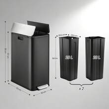 HEXCELEN Kitchen Trash Can, 2x28L Narrow Double-Chamber Design, With Foot Pedal, Waste Sorting System, Removable Inner Bin, Includes 15 Dedicated Trash Bags. - Black - View 6