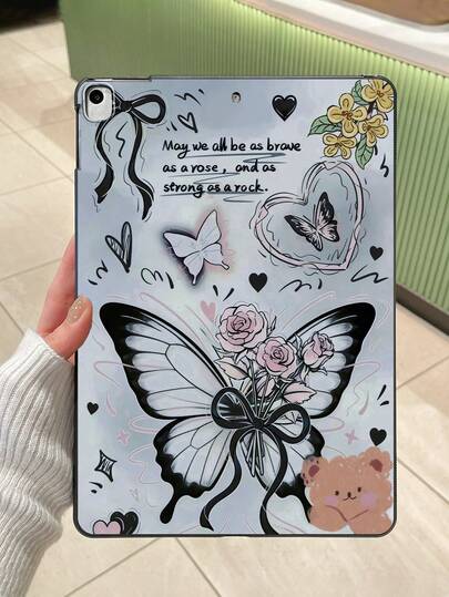 1 chiếc ốp lưng bảo vệ máy tính bảng màu đen mờ, chống sốc toàn thân bằng silicon mềm, thiết kế nữ tính nhẹ nhàng theo phong cách Ins, tương thích với iPad.